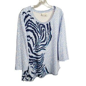 Zenergy Chicos 3 Size XL Top Sparkly Bead Lace Embellished Animal Print Stretch